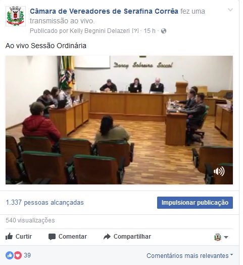 Câmara de Vereadores ao Vivo pelo Facebook
